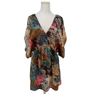 Y2K Vintage Satin Paisley Kimono Sleeve Tunic Shirt Going Out Top Women's